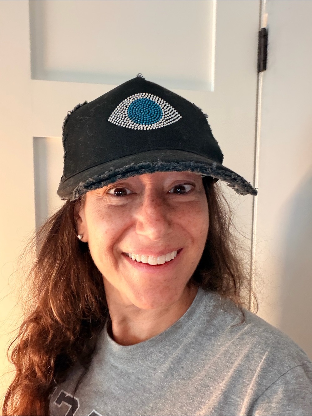 Lauren Moshi Trucker Embellished Evil Eye Distressed Baseball Cap - Black/Blue